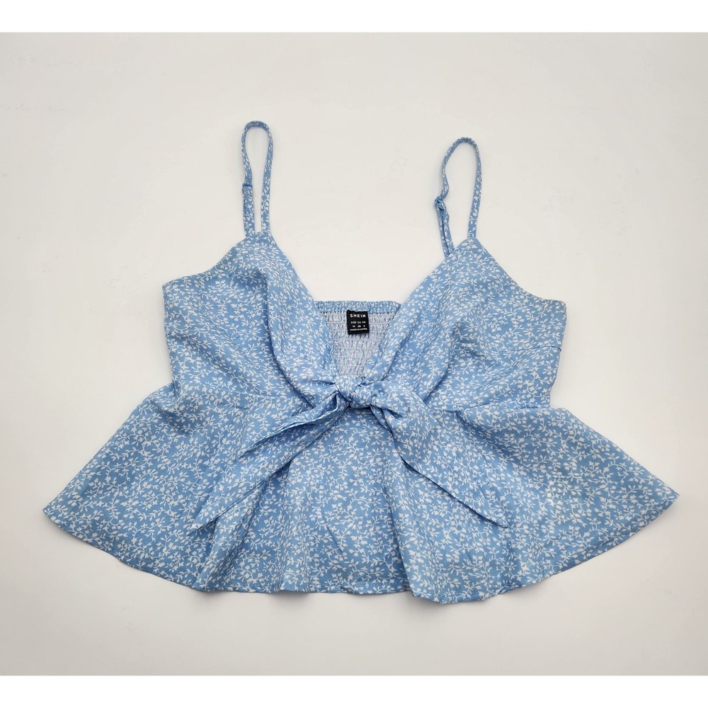 Shein Womens Cropped Baby Doll Blue Floral M/6 Y2K Country Style - Picture 1 of 9